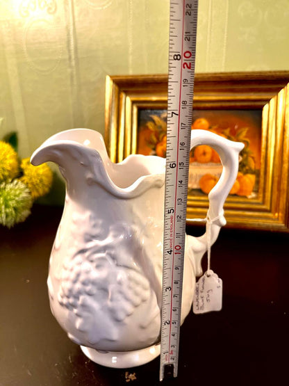 Vintage White Embossed Porcelain Pitcher – 6 Inch