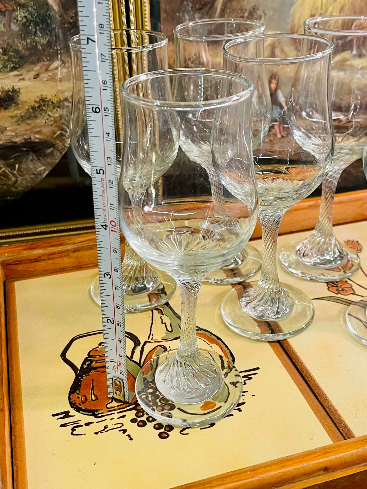 Set of 6 Clear crystal Glasses – Twisted Stem Design – Vintage Style