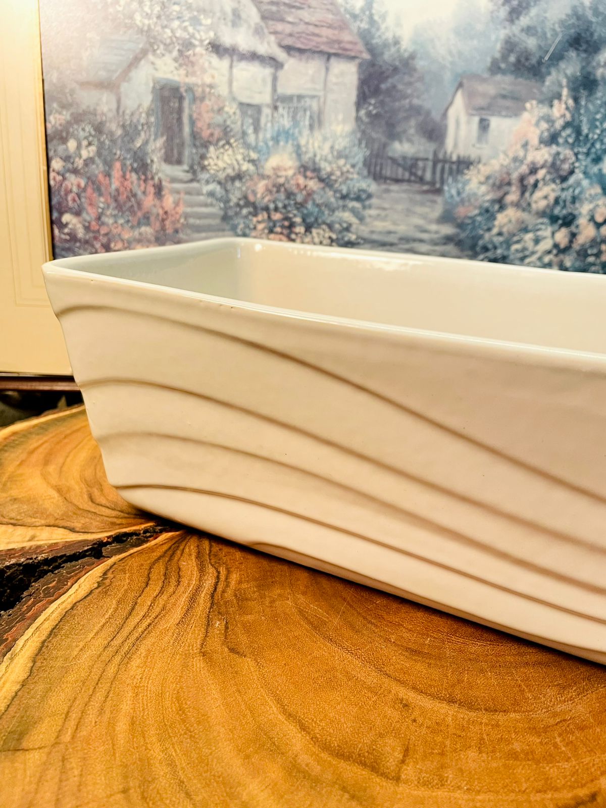 Vintage White Ceramic Loaf Baker | Textured Oven-to-Table Dish