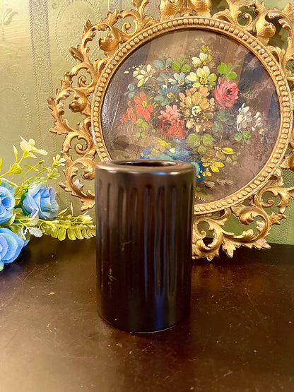Black Ribbed Ceramic Tealight Candle Holder