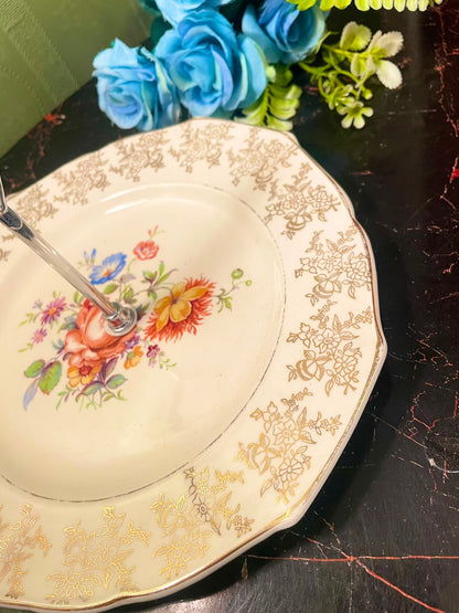 Vintage Floral Handled Cake Stand