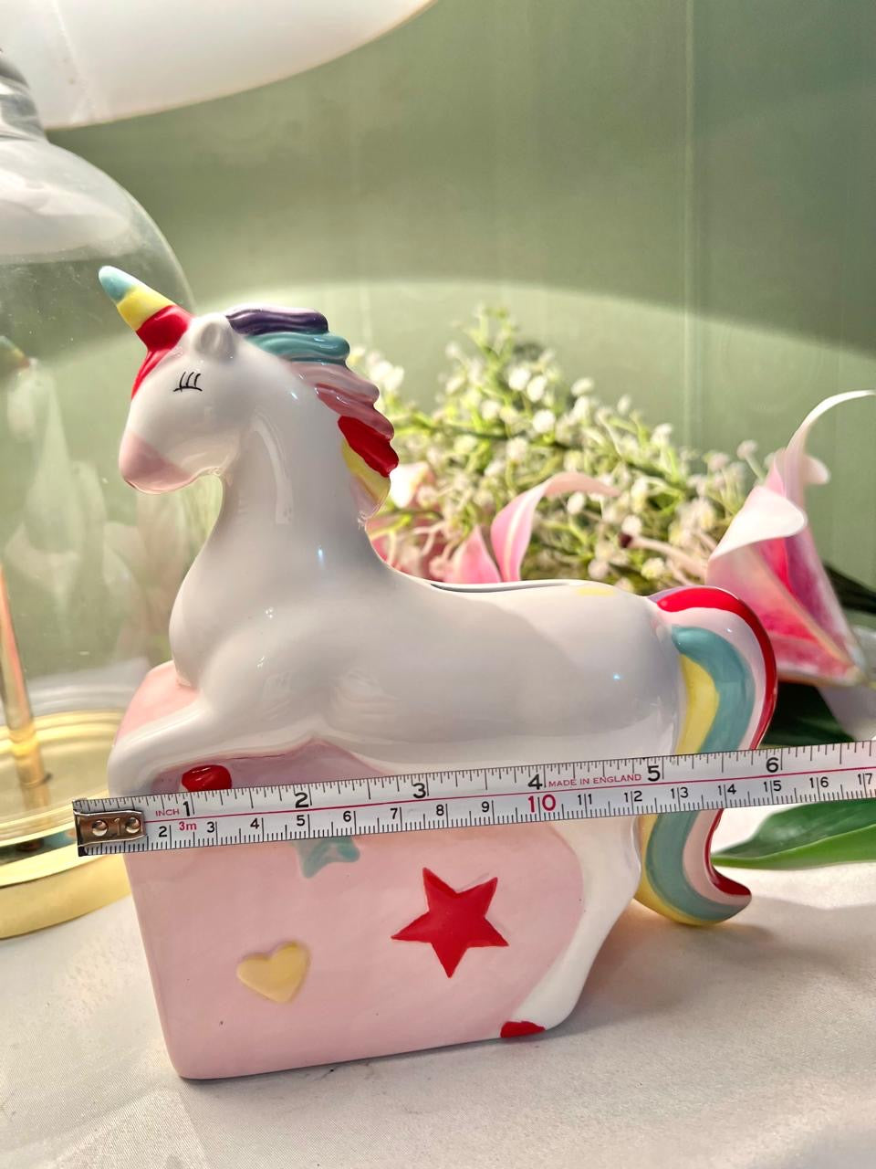 White Unicorn Ceramic Coin Bank Pastel Rainbow 15cm - 1 Piece