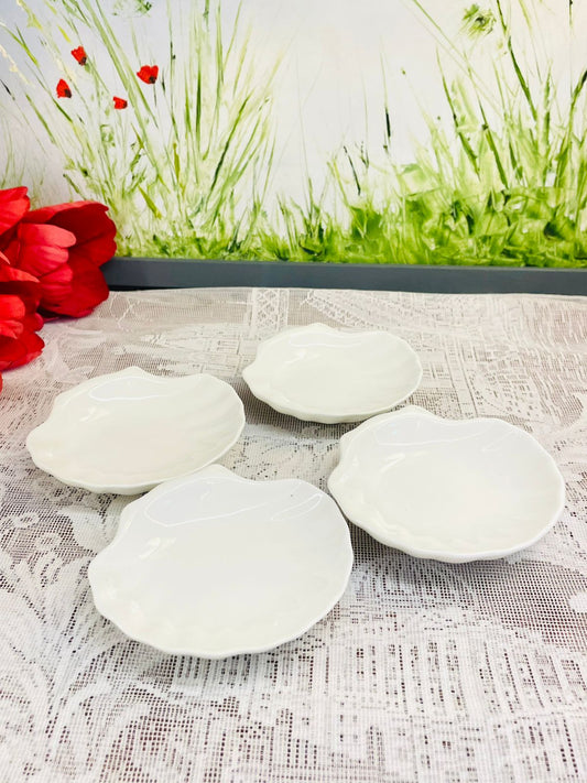 Vintage White Scalloped Ceramic Bowls Set of 4
