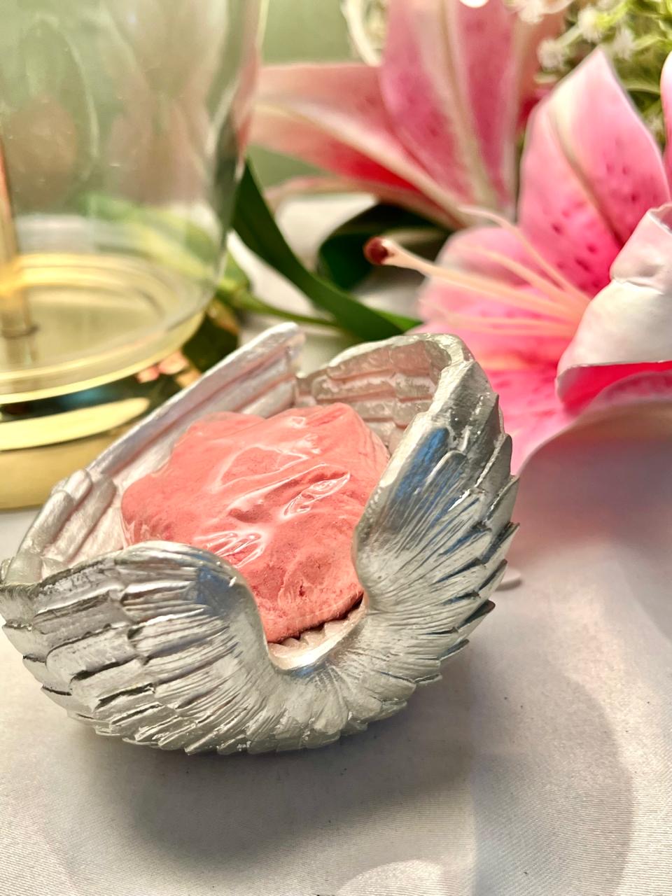 Angel Wings with Pink Heart Decorative Figurine 10cm