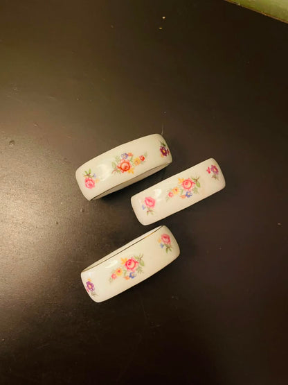 Set of 3 Floral Bone China Napkin Rings