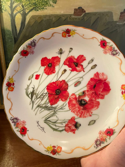Vintage Poppy Plate by Margaret Sherry | Bone China | Gold Trim | England