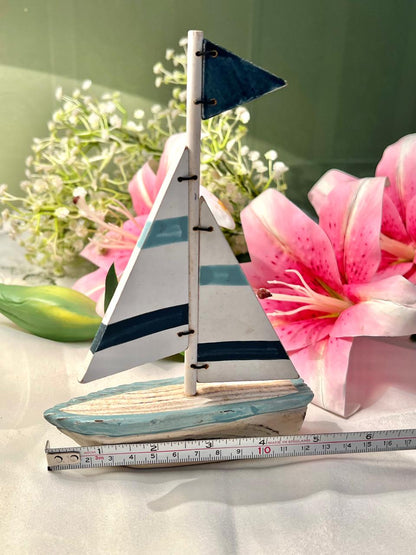 Blue & White Sailboat Decorative Ornament 8" × 6"