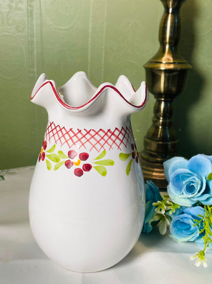 Vintage Hand-painted White Red Floral Ceramic Vase 18 cm