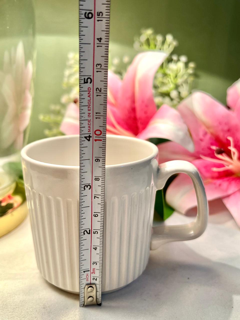 White Ribbed Ceramic Mug – 4 Inch