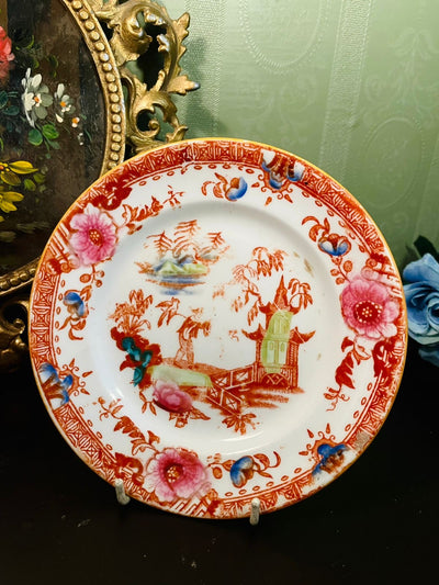 Antique Chinoiserie Floral Side Plate – Orange Pagoda Design