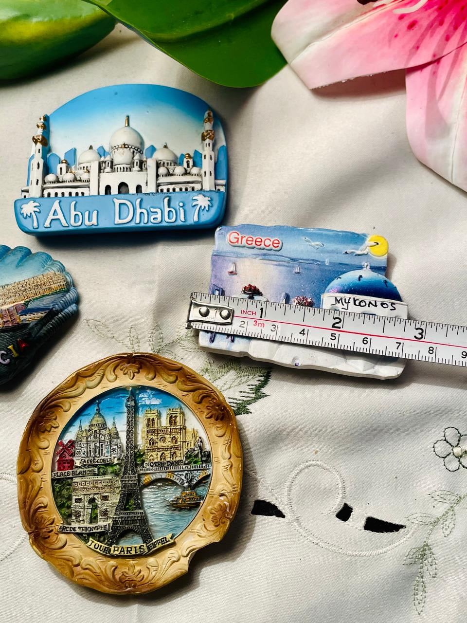 Fridge Magnet 4-Piece Travel Souvenir Set Abu Dhabi Greece Paris & Vigo