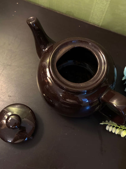 Vintage Brown Ceramic Teapot Classic Glossy Tea Pot