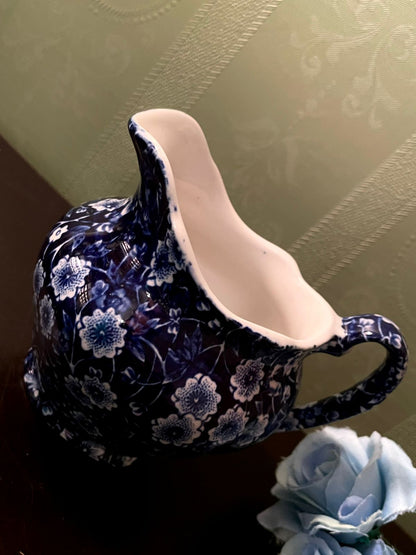 Burleigh Ironstone Blue Floral Creamer Jug 4 Inch