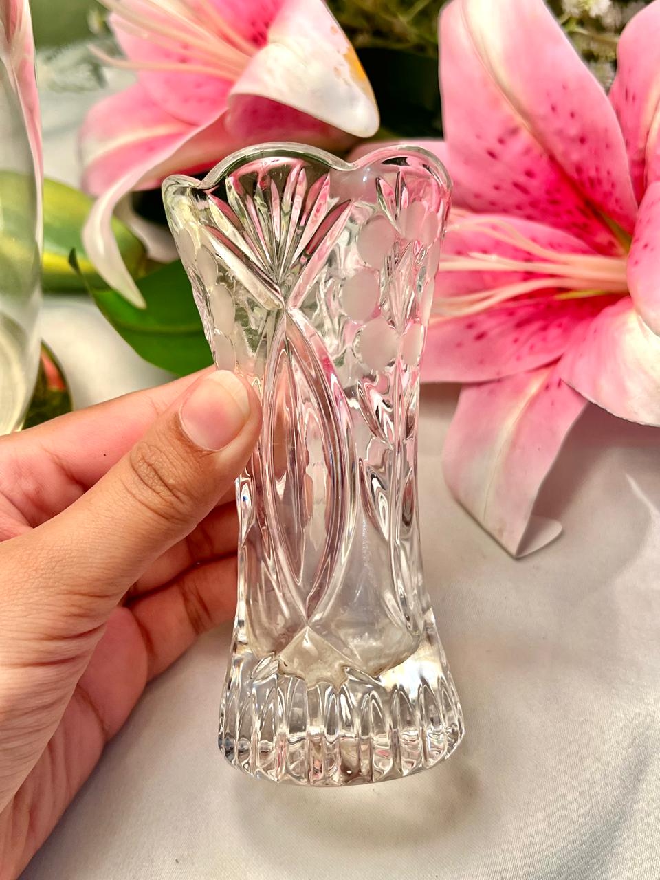 Vintage Clear Crystal Fluted Vase – Approx. 5 Inch