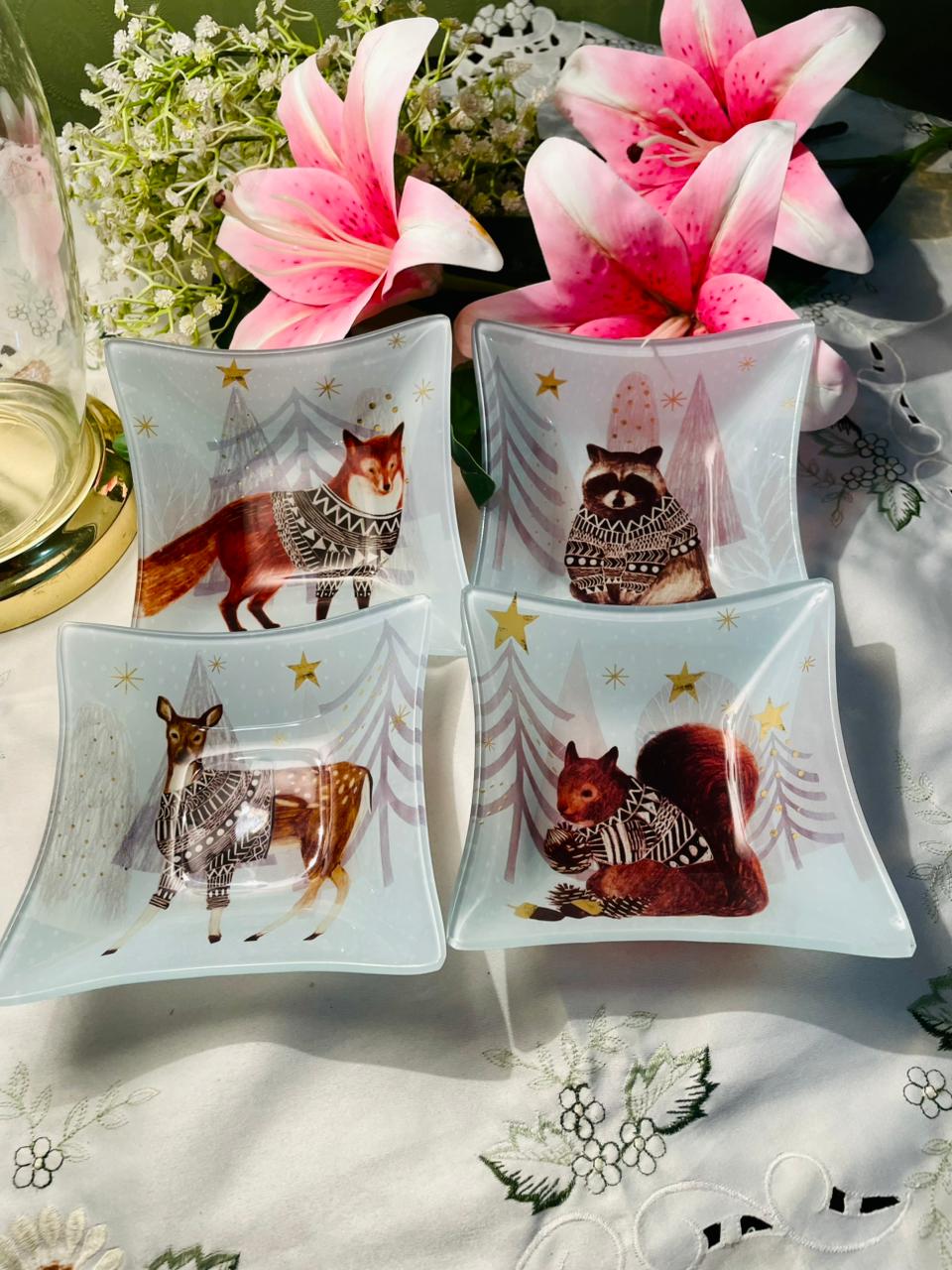 Prima Woodland Animal Crystal Plates Set of 4 5.5 in