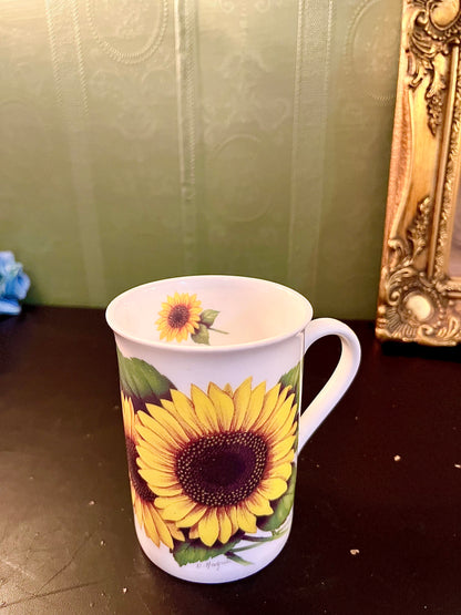Sunflower Fine Bone China Mug | Floral Coffee & Tea Cup