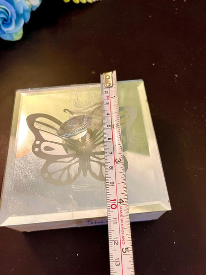 Butterfly Mirrored Trinket Box with Crystal Lid | Decorative Jewellery Storage