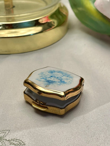 Vintage Blue Floral Compact Trinket Box Approx. 4 cm