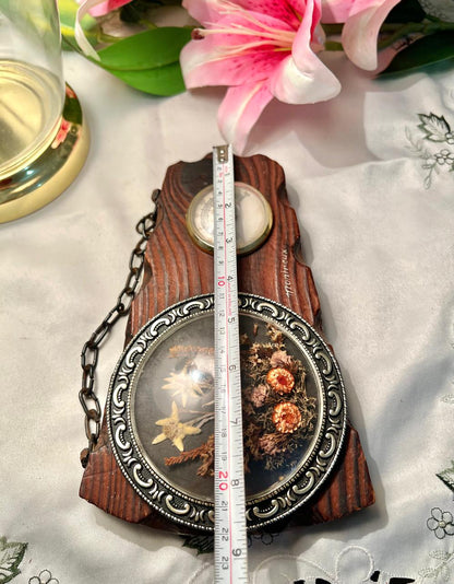 Vintage Wood Wall Plaque Dried Floral Display & Dial 22 cm