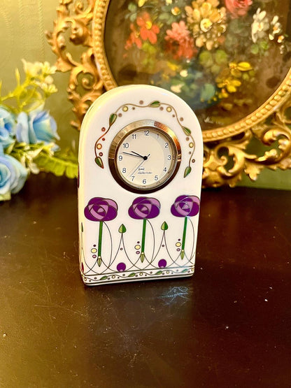 White Floral Ceramic Mini Desk Clock