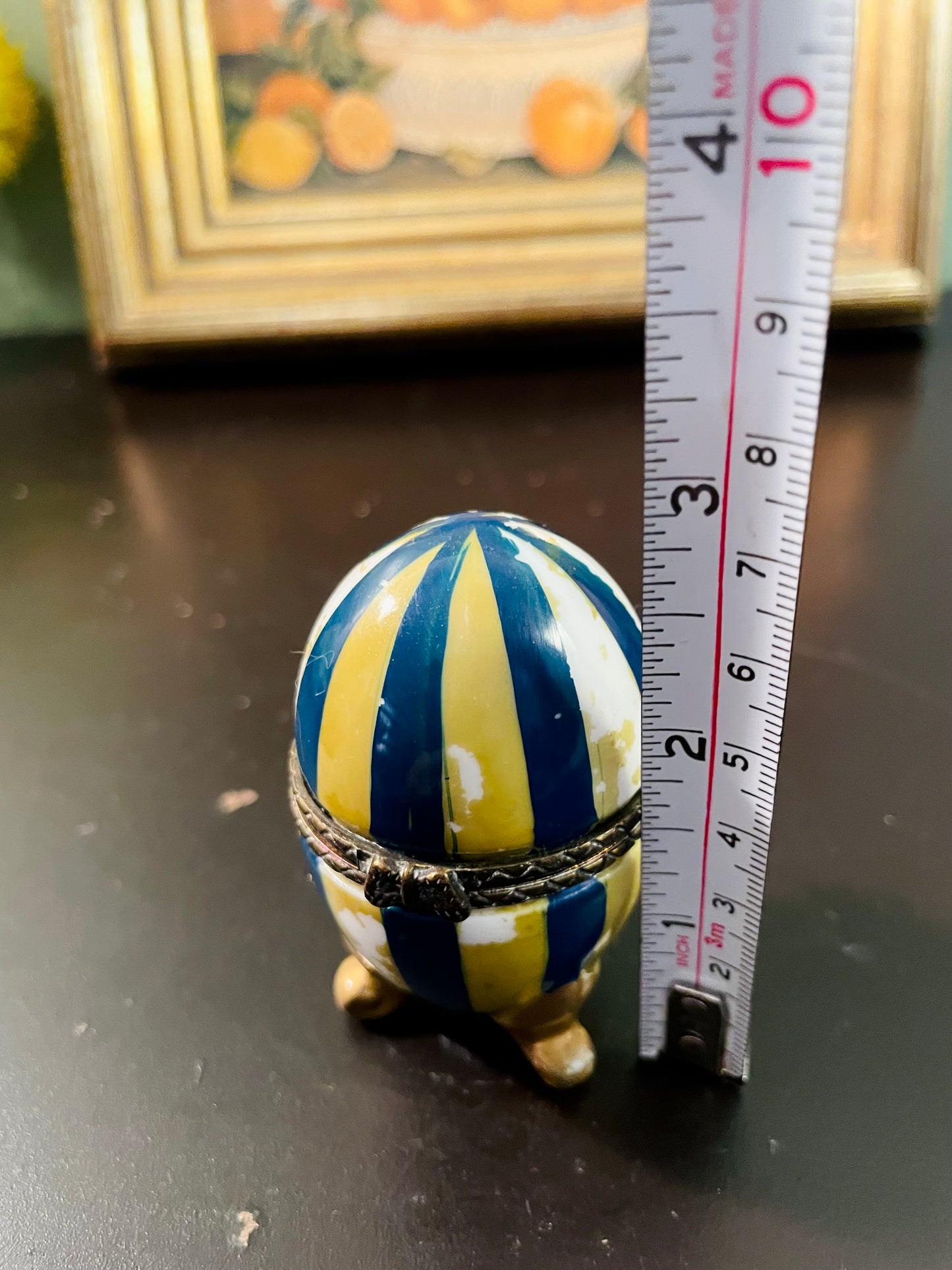 Vintage Striped Porcelain Egg Trinket Box