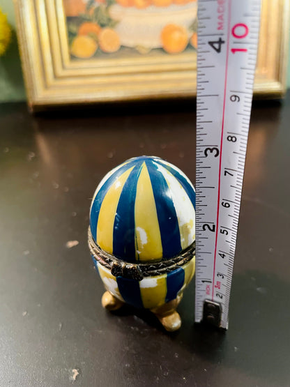 Vintage Striped Porcelain Egg Trinket Box