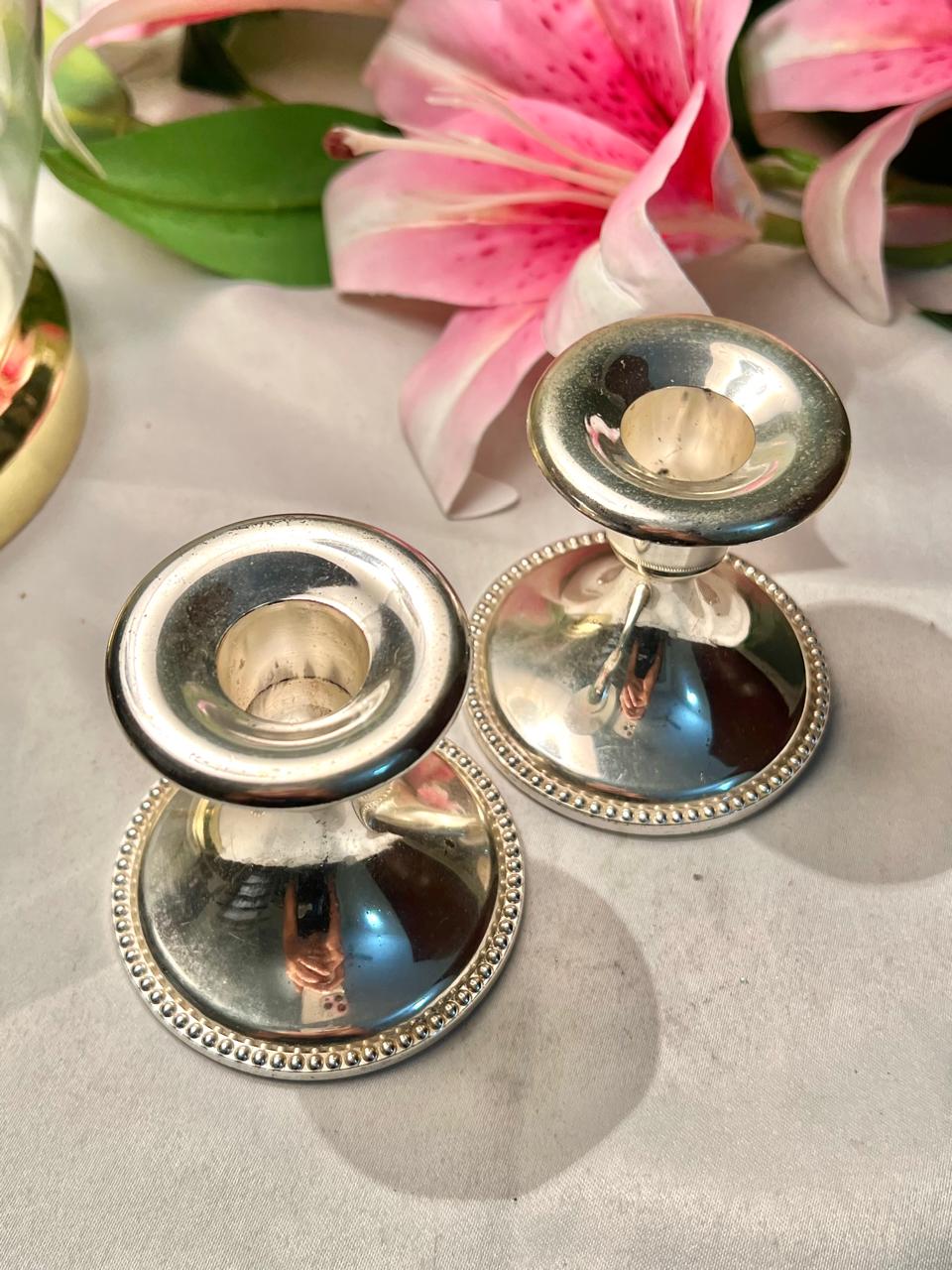 Queen Anne Silver Candlestick Holders 2-Piece Set 9 cm
