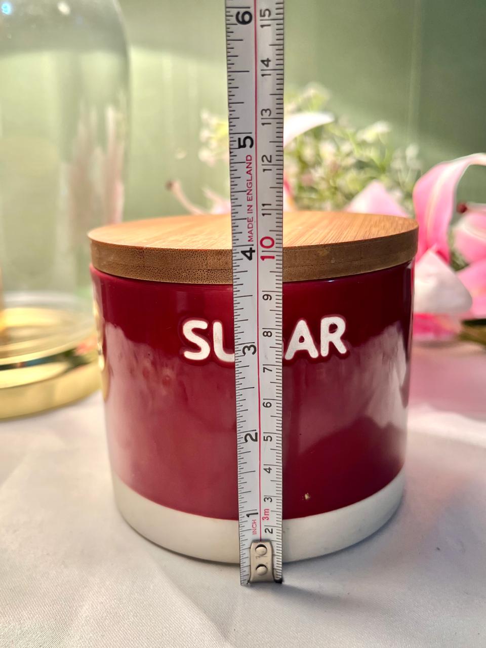 Wilko Red Ceramic Sugar Jar with Bamboo Lid 10cm
