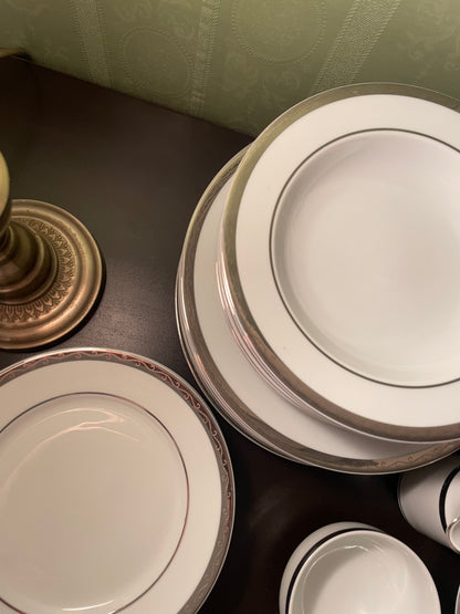 Marks & Spencer Home Platinum Dinnerware Set – 30 Pieces – White Fine China with Platinum Trim