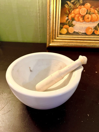 Vintage White Stone Mortar & Pestle Set – 4 Inch