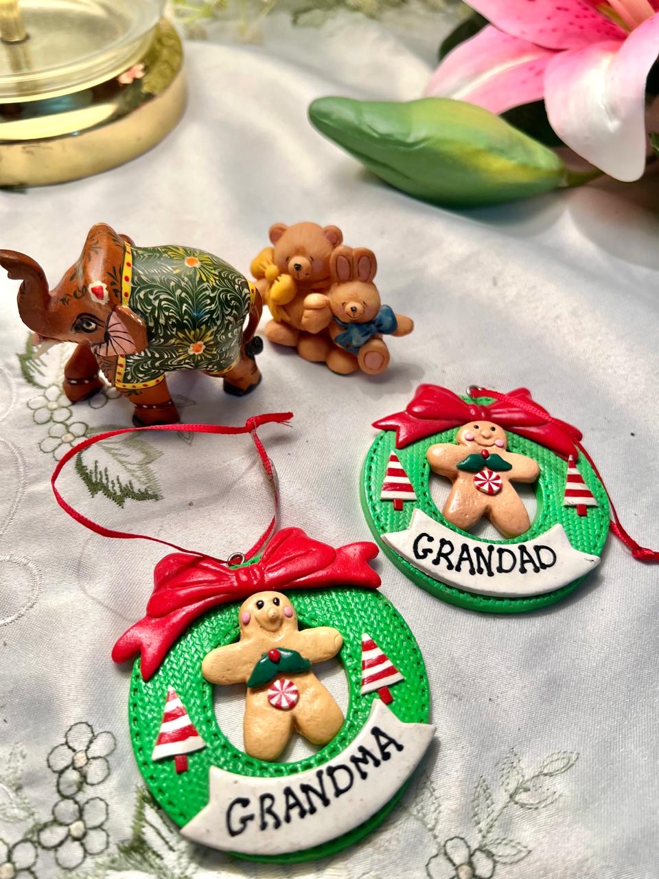Christmas Gingerbread Wreath Ornaments – Grandma & Grandad 2 Pcs