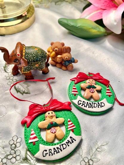Christmas Gingerbread Wreath Ornaments – Grandma & Grandad 2 Pcs