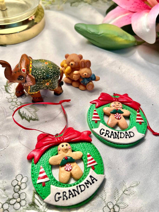 Christmas Gingerbread Wreath Ornaments – Grandma & Grandad 2 Pcs