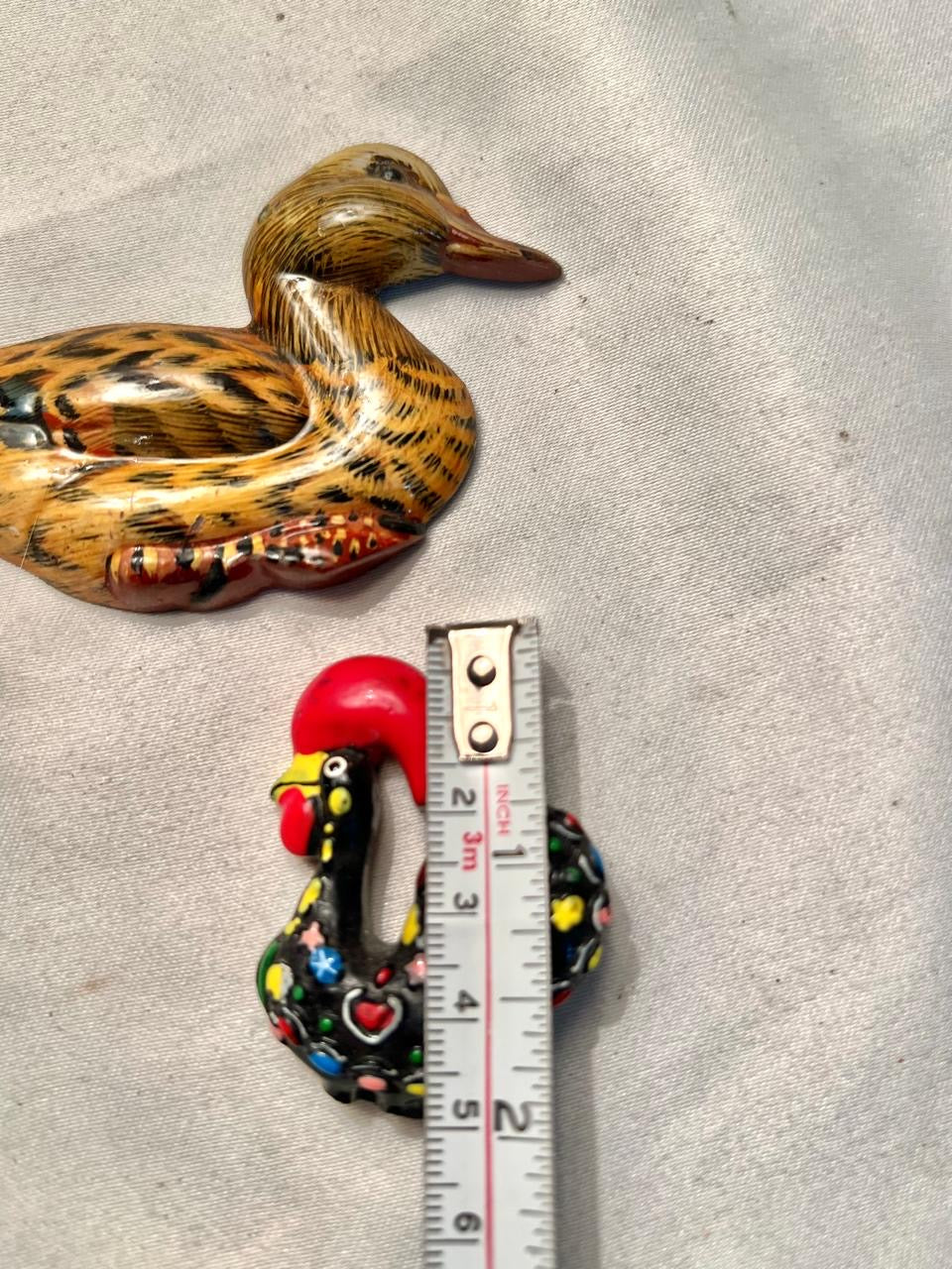 Brown Duck & Colourful Rooster Miniature Figurine Set – 2 Pcs