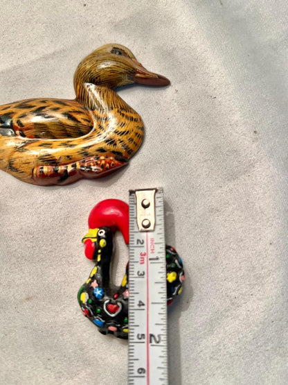 Brown Duck & Colourful Rooster Miniature Figurine Set – 2 Pcs