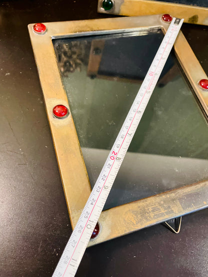 Vintage Brass Tone Gemstone Photo Frames Set of 2