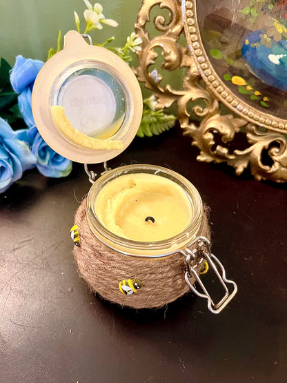 Rustic Honey Bee Glass Jar Candle with Jute Wrap