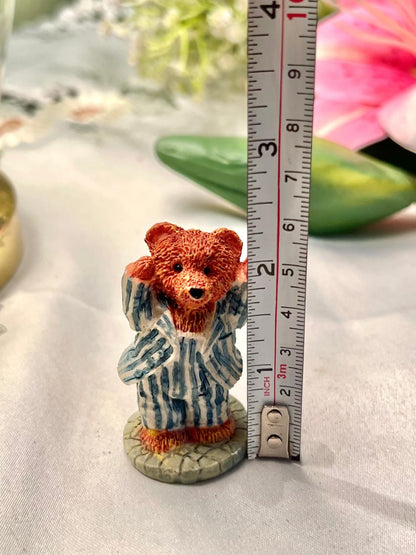 Vintage Teddy Bear Figurine Blue Striped Outfit 6 cm