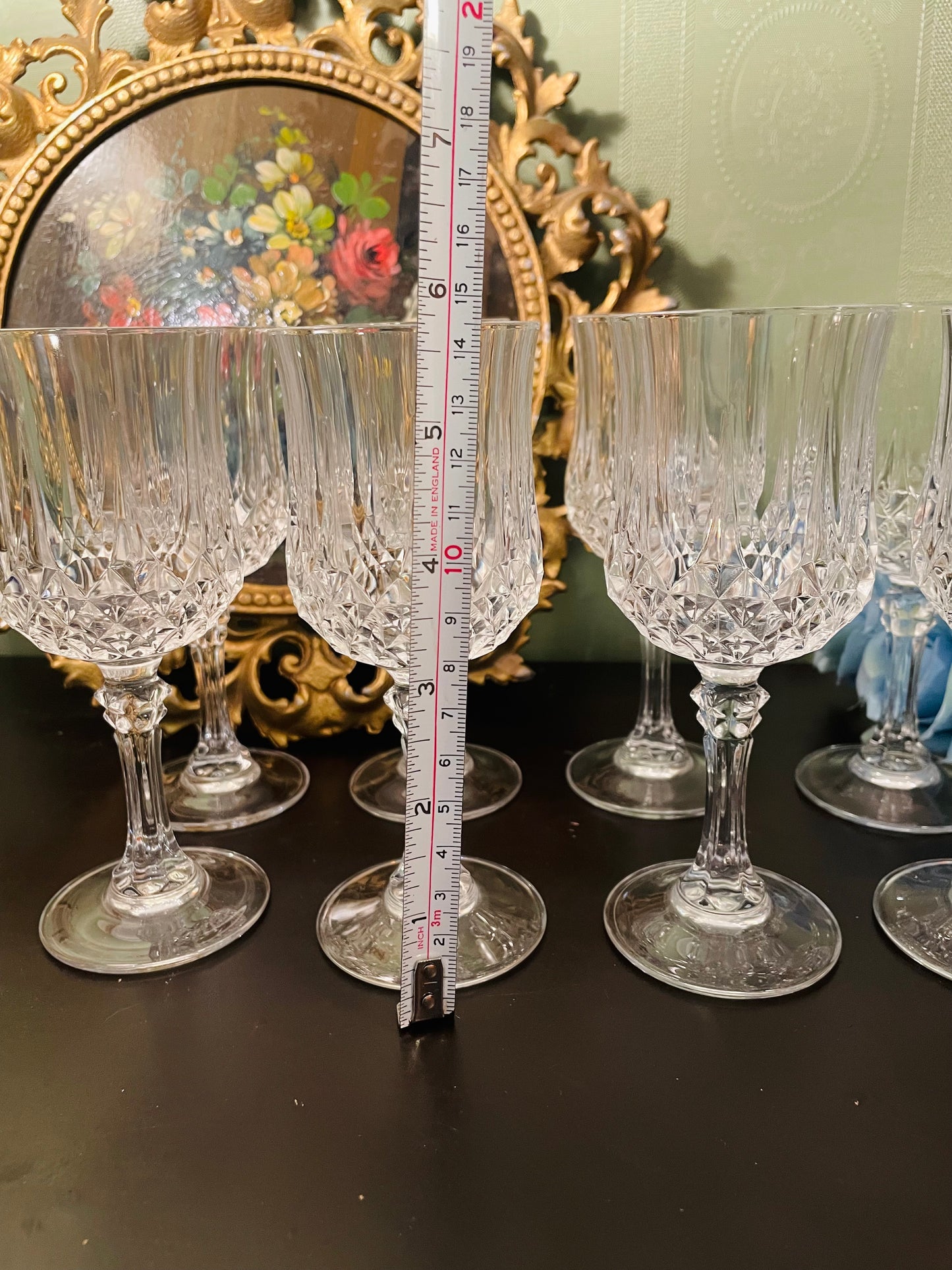 Vintage Crystal Decanter Set with 8 Stem Glasses