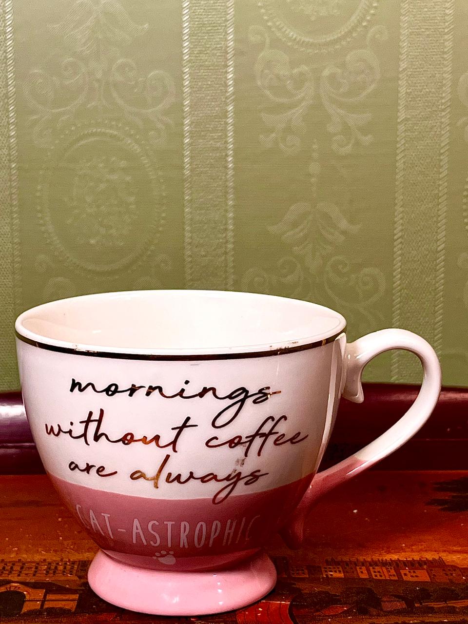 Pink & White “Latte Happy” Footed Coffee Soup Mug – 4"