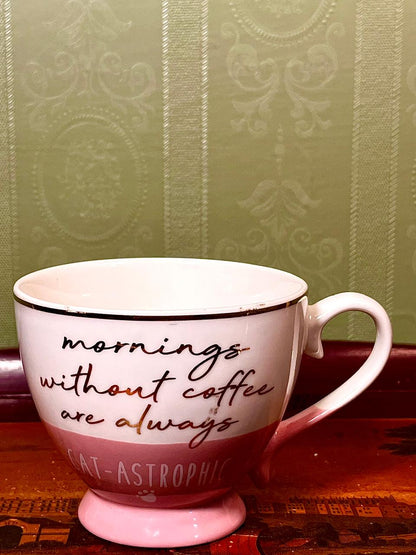 Pink & White “Latte Happy” Footed Coffee Soup Mug – 4"