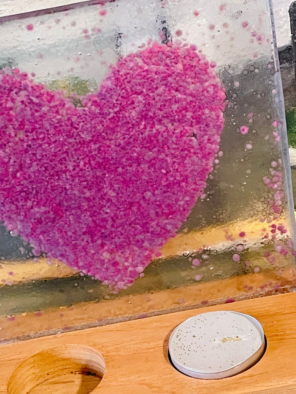 Handcrafted Glass Heart Light Block – Pink Fused Art on Wooden Base