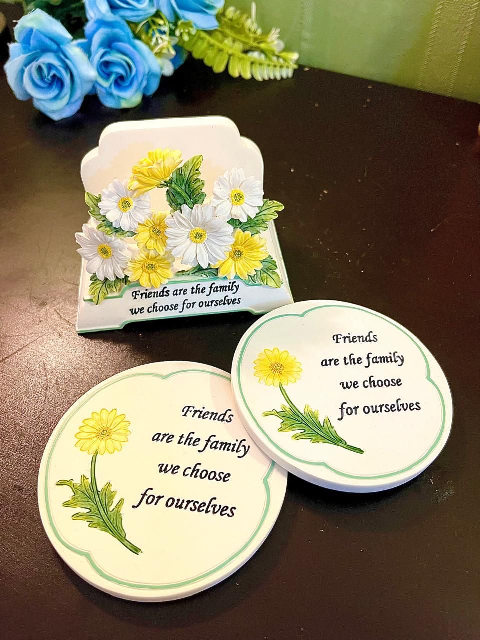 Vintage Friends Floral Coaster Set with Holder 5 Inch