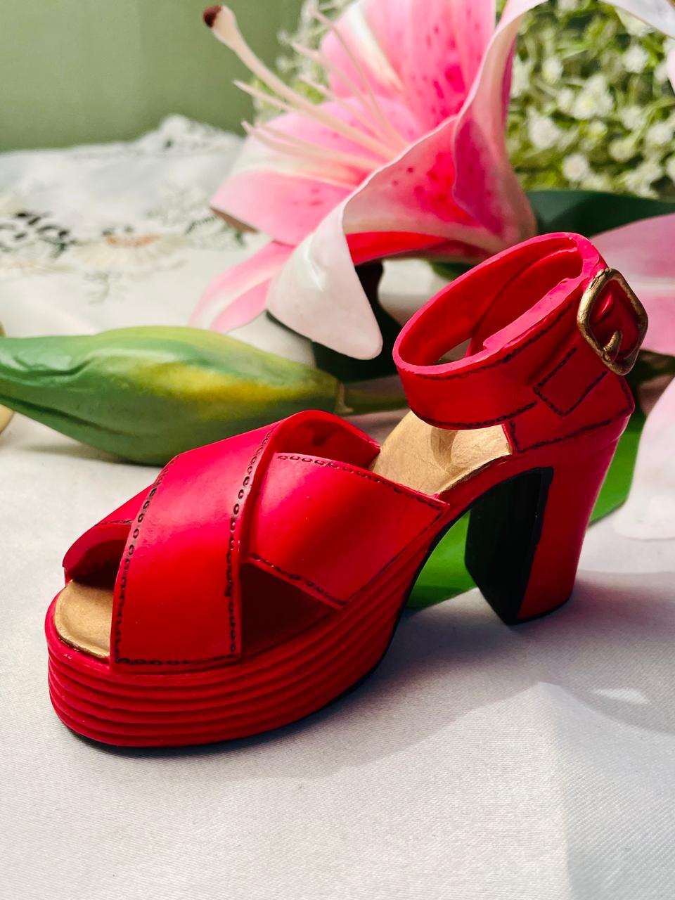 Vintage Red Miniature Sandal Shoe Ornament 11 cm