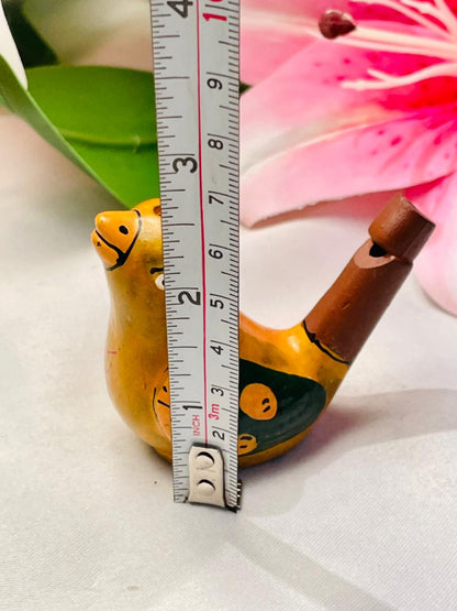Hand-Painted Bird Whistle Figurine Yellow Green 3 in