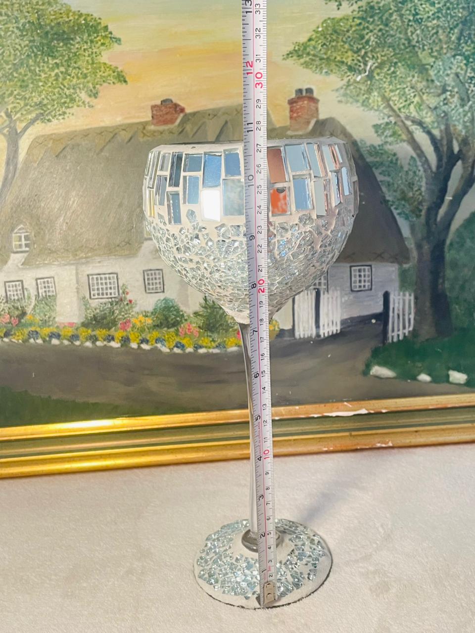 Silvery Goblet Mosaic Glass Candle Holder – Votive Wedding Decor | Elegant Table Cent