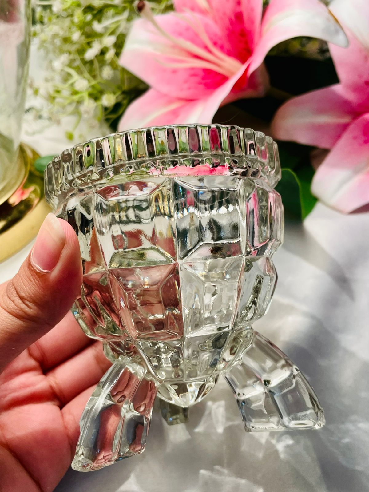 Clear Crystal Footed Decorative Bowl 4 in
