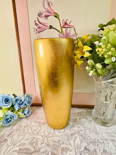 Vintage Gold Tall Ceramic Vase – Elegant Metallic Décor