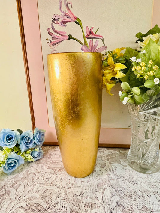 Vintage Gold Tall Ceramic Vase – Elegant Metallic Décor