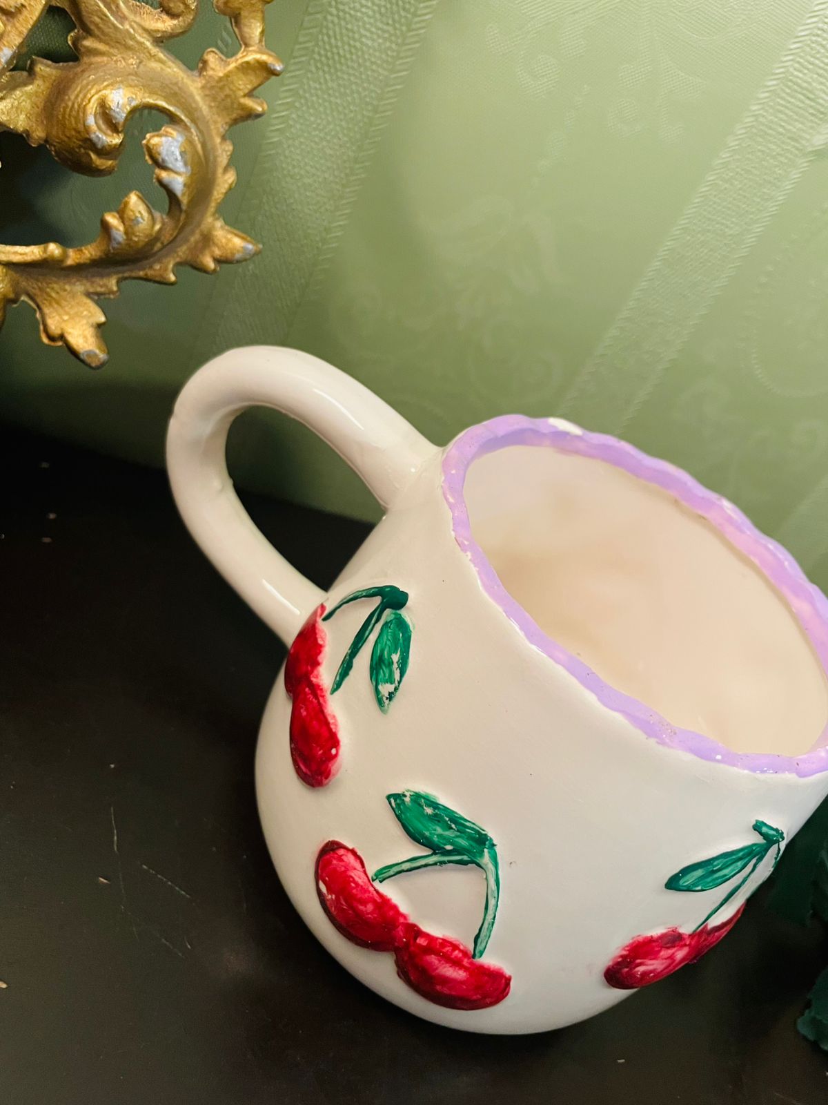 Vintage Cherry Ceramic Mug 4 Inch Cottage Kitchen Cup